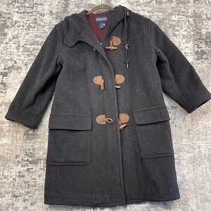 Lands End Wool Duffel Coat Womens Small Grey Toggle Hooded Winter Jacket Classic
